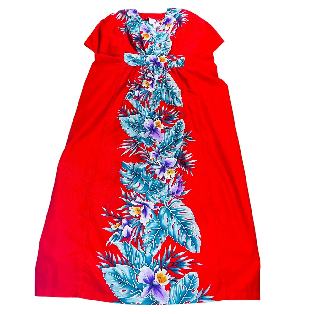 Vintage Hawaiian‎ Dress One Size Red Floral Ti'a Made in Hawaii Maxi